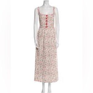 Caroline Constas Cherry Print Bow Detail Maxi Dress Size Small